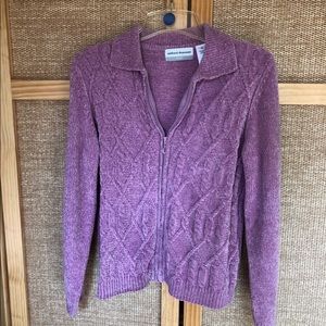 Purple Zip-Up Sweater Cardigan Alfred Dunner